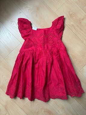 Baby GAP Kids Girls Bright Red Eyelet Flutter Sleeves Cotton Dress size 3T